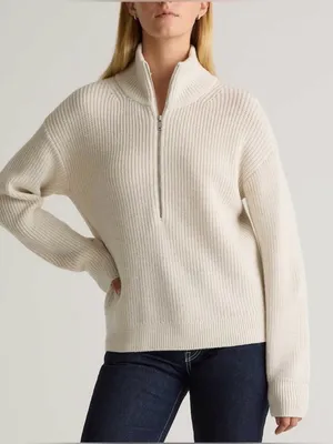 Quince NWT 100% Merino Wool Half Zip Sweater Cream Ivory Size Small thumbnail 1