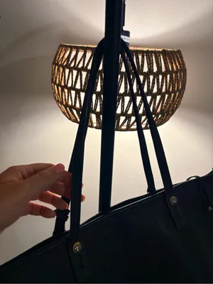 henri bendel Black Leather Tote with Gold Logo Charm thumbnail 6