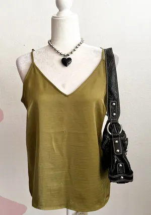 A New Day Olive Green Cami Tank Top Y2K‎ 2000s Layering Boho 90s Vintage Medium thumbnail 1