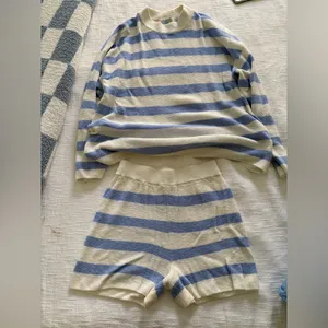 Free People Blue and White Striped Knit Sweater Set thumbnail 2