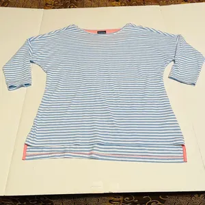 Columbia PFG Blue White Stripe 3/4 Sleeve Women Medium Shirt Top Nautical Summer thumbnail 5