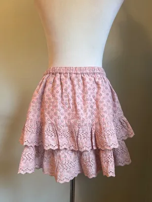 Lucky Brand Pink Floral Eyelet Tiered Mini Skirt Cotton Ruffle Boho Small Y2K co thumbnail 1