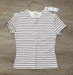 Abercrombie and Fitch Double-Lined Baby Tee in Cream and Maroon Stripe thumbnail 1