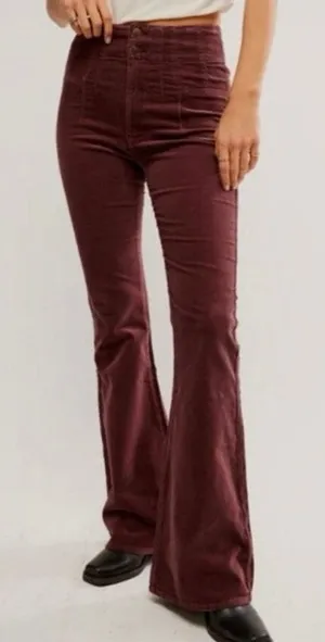 FREE PEOPLE We the Free Brown Jadye Corduroy High Rise Flare Pants sz 31 thumbnail 1