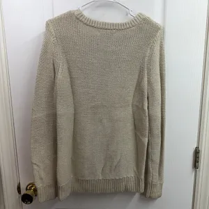 Banana Republic cream cable soft thick knit crewneck sweater cotton neutral S thumbnail 9