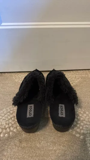 Crocs black suede faux lined cobbler mule thumbnail 3