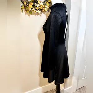 Free People Flirt N Flare Black Textured Open Back Mini Dress Mock Neck Sz M💛 thumbnail 6