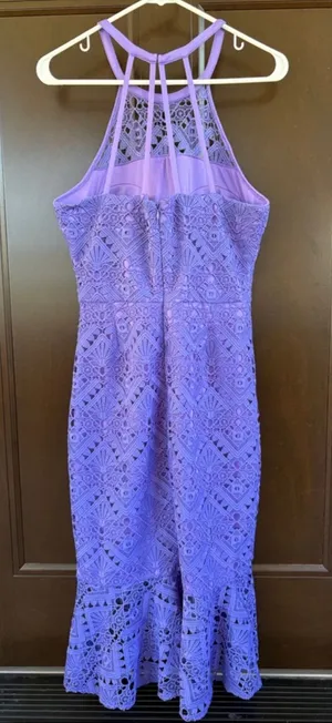 NWT GUESS Geo Lace Flounce Hem Dress Violet Size 8 thumbnail 1