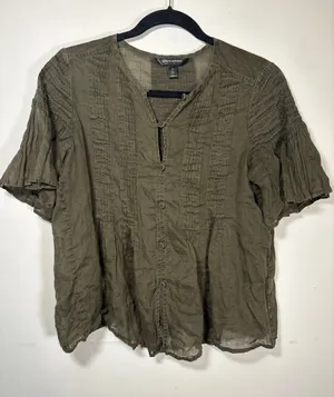 Banana Republic Top Olive Green Ramie Pintuck Pleated Button Down Earthy Small thumbnail 1