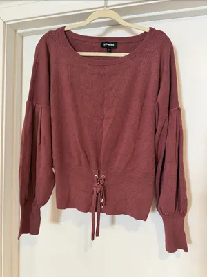 Express Dusty Rose Lace-Up Waist Knit Top thumbnail 1