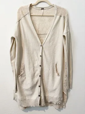 Free People Back To You Longline Duster Cardigan Embroidered Boho Crochet Casual thumbnail 1