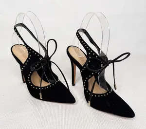 Schutz Black Suede Studded Tie Heels Size 6B thumbnail 1