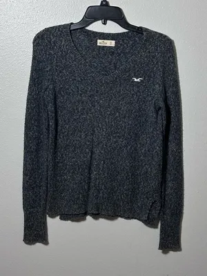 Hollister Women Pullover Knit Gray‎ v-neck sweater Size XS thumbnail 1