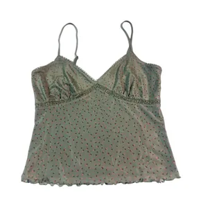 XS/small Flower Rose Spaghetti String Cami Top Pink & Green thumbnail 1