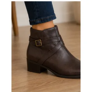 London Fog Faux Leather Women's Brown Ankle Boots with Side Zip thumbnail 3