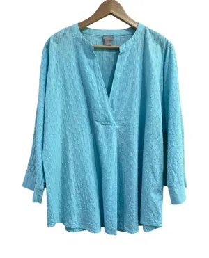 Chico's‎ Blue Textured 100% Cotton Boho Tunic Blouse Size 2 US=12/14 thumbnail 1