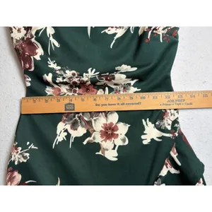 Windsor Green Floral Cowl Neck Ruffle Slit Midi Dress NWT Medium thumbnail 9