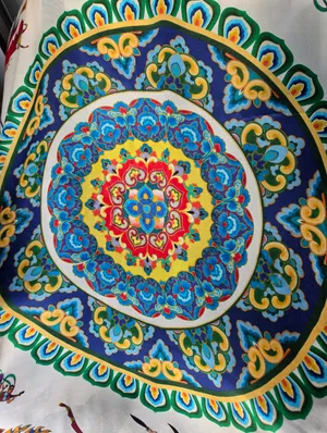 Vintage 100% Silk Scarf Hand Rolled Hem. DunHuang Art 43x41" thumbnail 2