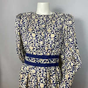 Vintage Dress 80s Long Sleeve Pencil Officecore Puff Sleeves Floral High‎ Neck thumbnail 3