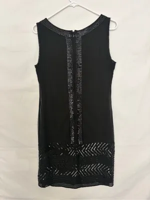 Adrianna Papell Evening Size 4 Black Silk Beaded Sequined Flapper Dress(A918) thumbnail 8