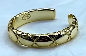 14K plated sterling silver size 8 simple X pattern ring. Gold thumbnail 1