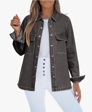 NEW Cotton Jean Jacket Shacket Oversized Button Down Denim L Gray Size L thumbnail 1