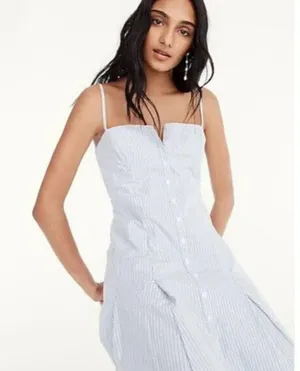 NWT J.Crew Button-down Cotton Poplin Maxi in White Royal Blue Stripe Dress 12 thumbnail 5