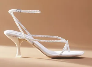 NWOT Free People Jeffrey Campbell White Pearl-Strap Kitten Heel Sandals thumbnail 1