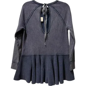 Free People Drop Waist Sweatshirt Mini Dress Navy‎ Oversized Open Back XS New thumbnail 3