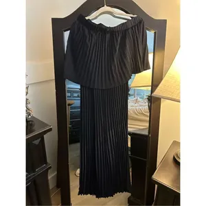 NEW Off Shoulder Strapless Pleated Wide Leg Palazzo Pants Jumpsuit L thumbnail 6