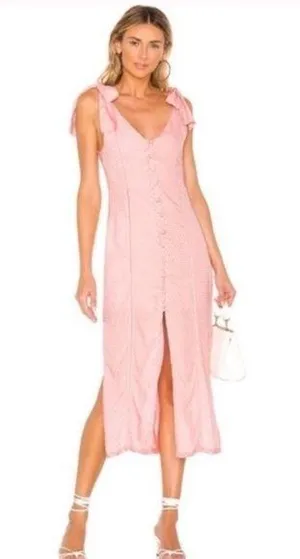 Aritizia Tularosa Pink Polka Dot Slit Ruffle Midi Dress thumbnail 2