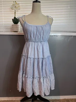 Pink Lily Light Blue Tiered Sundress Size M thumbnail 3