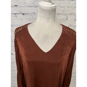 Chico's Travelers Brown Top Womens Gold Hardware Shoulder Tunic Chicos 3/XL/16 thumbnail 2