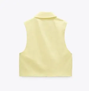ZARA Blogger Favorite CROPPED WAISTCOAT WITH COVERED BUTTONS VEST YELLOW thumbnail 8