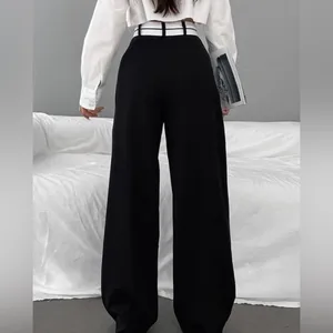 Asymmetrical Contrast Waistband Wide Leg Dress Pants thumbnail 2