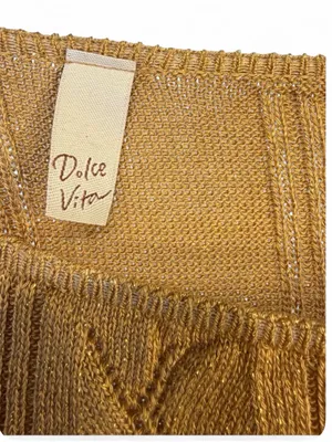 Bloomingdales Dolce Vita Women’s Metallic Golden Knit Short Sleeve Tunic Size L thumbnail 4