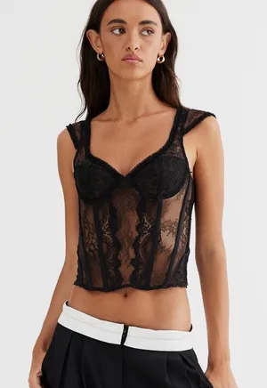 Lioness some like it hot black lace top size L NWT thumbnail 1