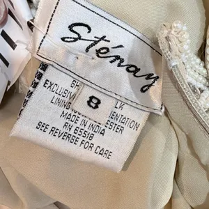 Vintage Stenay Beaded Silk Gown Ivory Geometric Seed Pearl Bodice Formal‎ Maxi 8 thumbnail 4