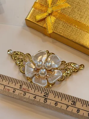 Gold Tone Floral Brooch Pin With Faux Pearl & Rhinestone Accents Gift Box Includ thumbnail 4