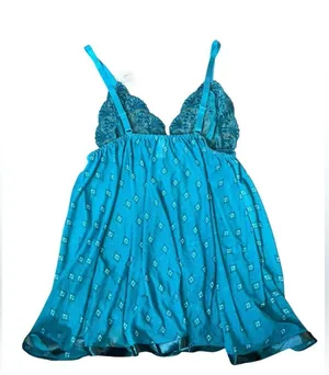 NOS Spree Intimates Plus Size Teal Sheer Sequin Lace Lingerie Mini Slip Dress thumbnail 3