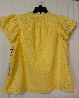 1.STATE Yellow Eyelet Ruffle Sleeve Blouse – Size M – NWT thumbnail 2