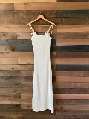 Freshman 1996 Crochet Flower Sweater Maxi Dress Cream Size Small thumbnail 12