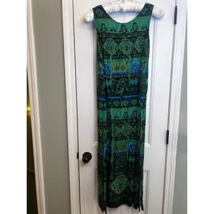 R&K Originals Size 18 Green Blue Black Geometric Scoop Neck Rayon Maxi Side Slit thumbnail 11
