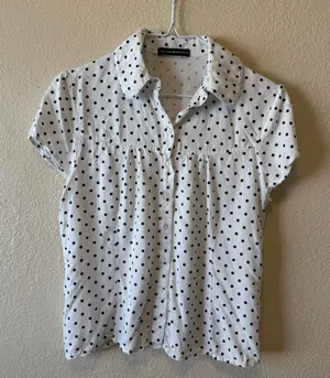 Brandy Melville White Black Polka Dot Button Up Blouse thumbnail 1