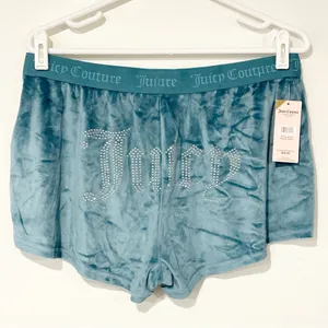 Juicy couture Large Blue Rhinestone‎ Velour Tracksuit Track Shorts Turquoise NEW thumbnail 3