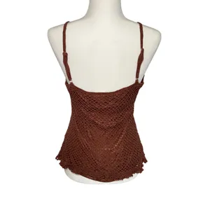 Y2K Faded Glory‎ Brown Silk Crochet Cami Top Womens XL Boho Romantic Vintage thumbnail 5