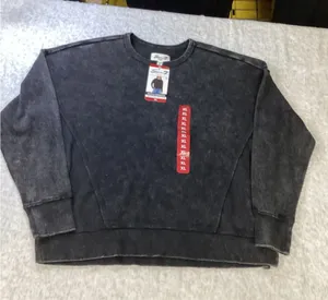 Seven7 Womens XL Waffle Crewneck Sweatshirt Black Mineral‎ Wash F15738L603 NEW thumbnail 1