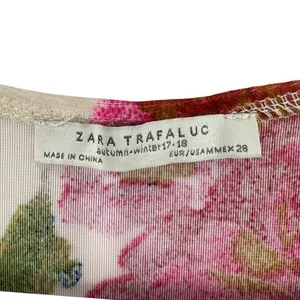 Zara‎ Trafaluc Floral Velvet V-Neck Midi Dress Cream Red Green Pinup Retro thumbnail 4
