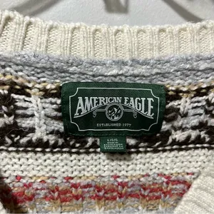 American Eagle Women’s Multicolored Cropped Cardigan Ski Sweater Size Large‎ thumbnail 5