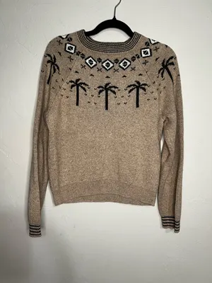 Marine Layer Archive Avalon Fair‎ Isle Palm Trees Cotton Wool Blend Crew Sweater thumbnail 2